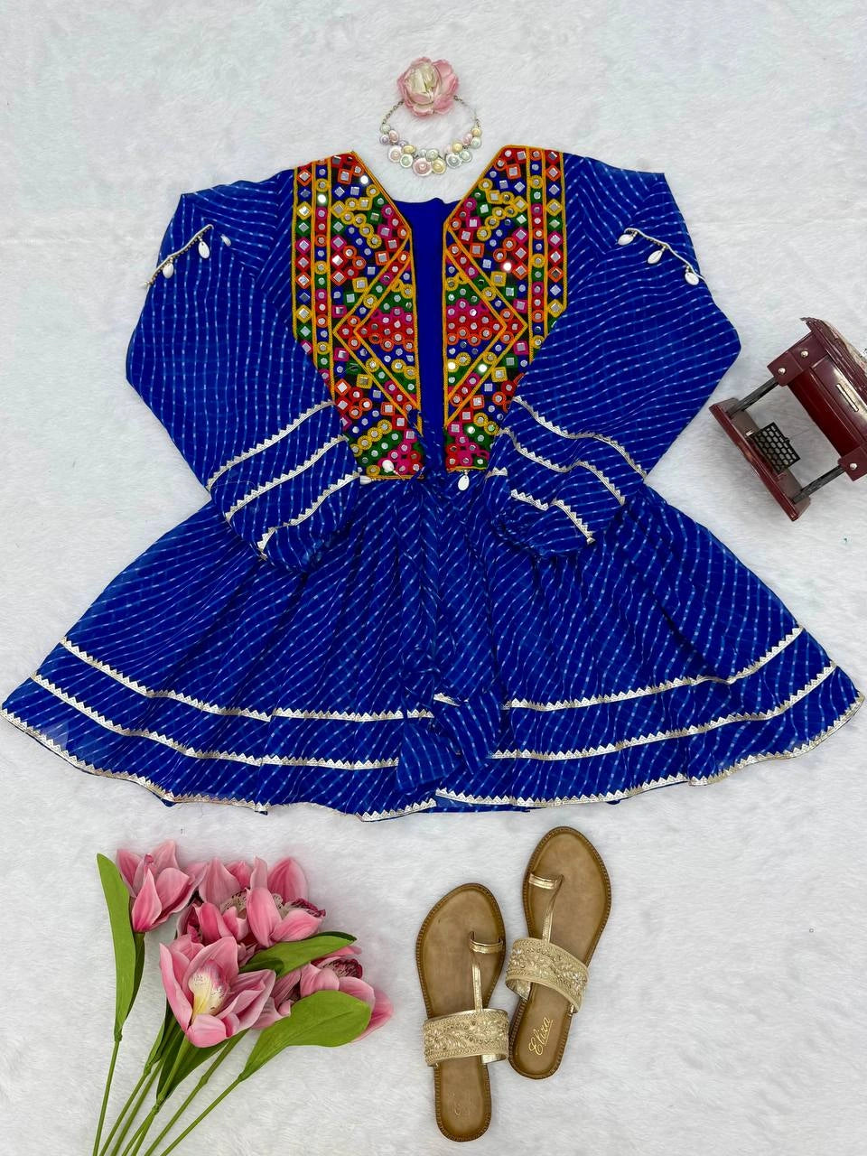 Blue Embroidered Coord Set Kediya Flat Lay Product Shot Kalyanja KC19