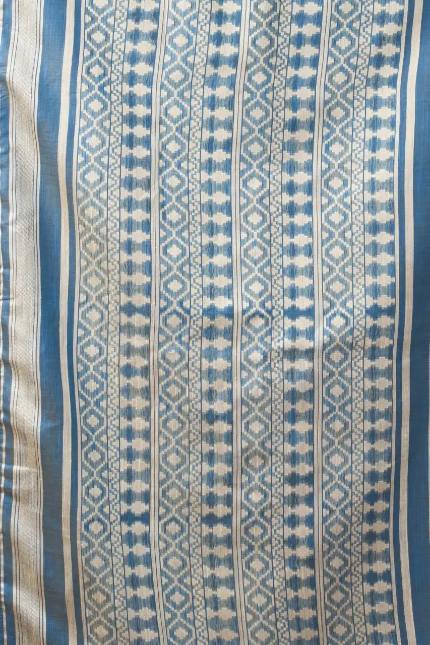 Blue Gray Jacquard Weaving Saree – Back Drape View KS365