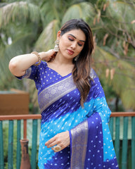 Blue Paithani Weaving Saree Dola Silk Kalyanja KS387 – Front View