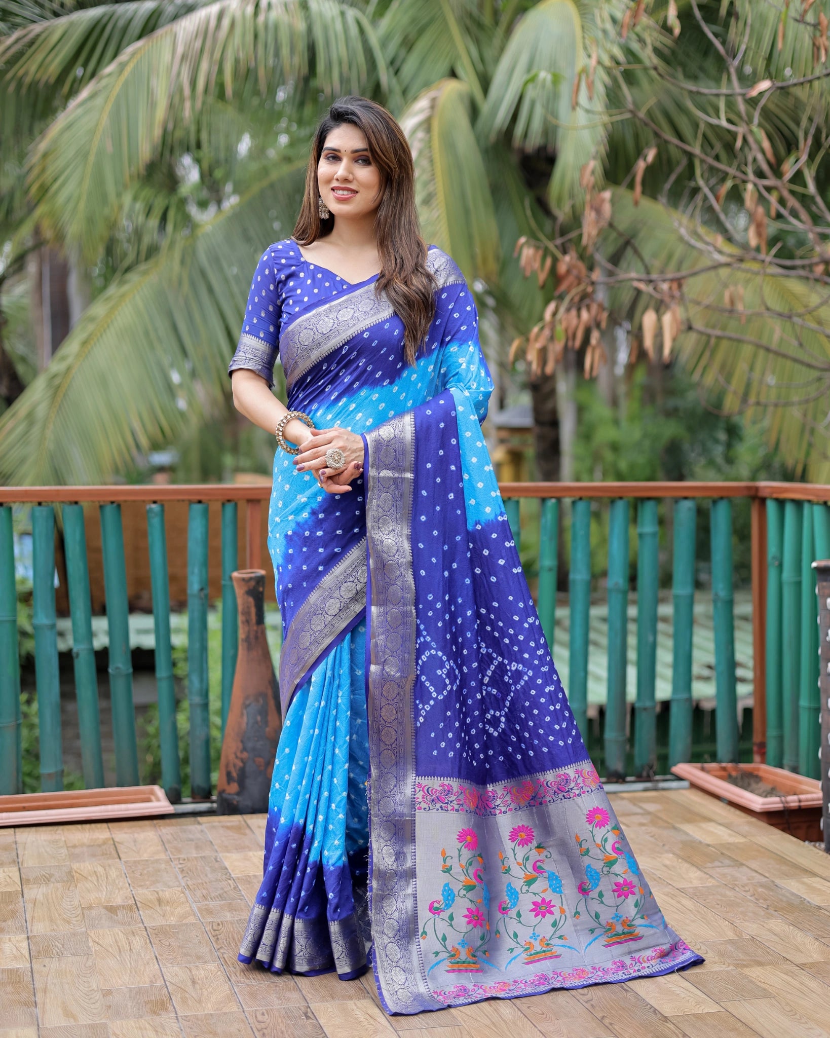 Blue Dola Silk Blend Paithani Saree Kalyanja – Back View