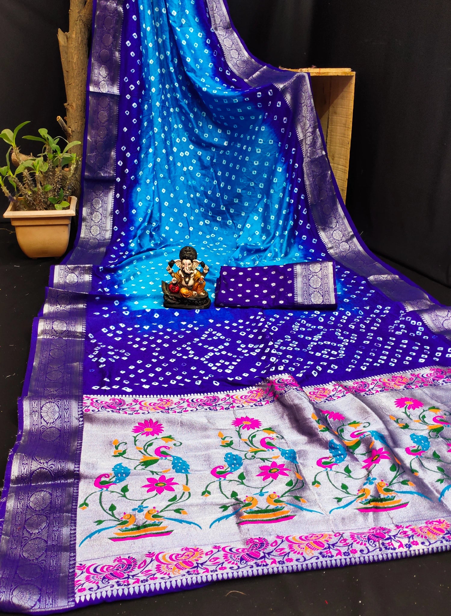 Blue Paithani Weaving Saree KS387 – Flat Lay