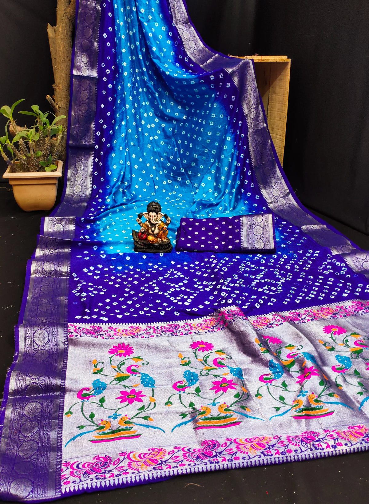 Blue Paithani Weaving Saree KS387 – Flat Lay
