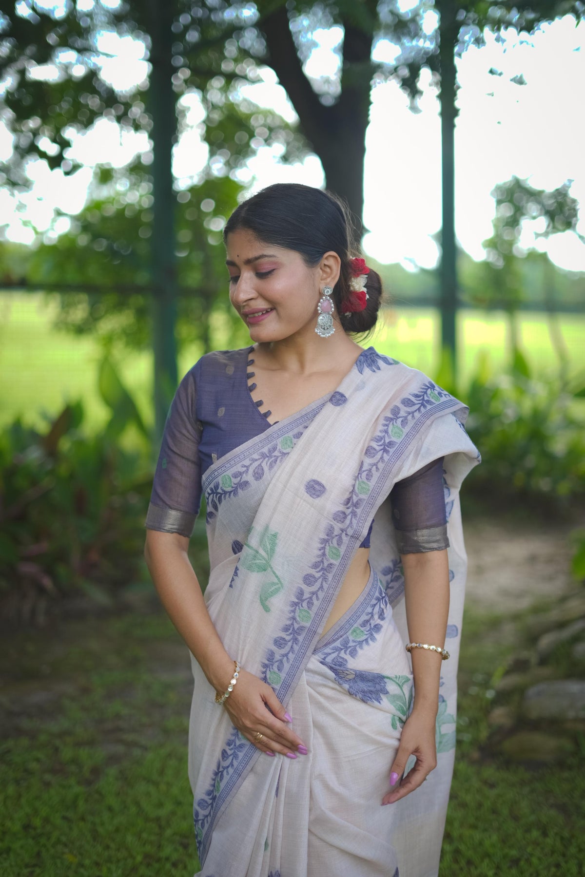 Blue Resham Weaving Soft Muga Cotton Saree - kalyanja