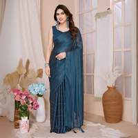 Navy Blue Embroidery Work Rimzim Silk Saree