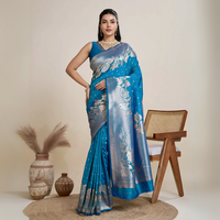 Sea Blue Zari Weaving Soft Kanjivaram Silk Saree