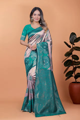 Blush Pink Zari Weaving Saree – Banarasi Jacquard Blend front view – KS396