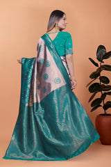 Blush Pink Zari Weaving Saree – 3/4 view – KS396