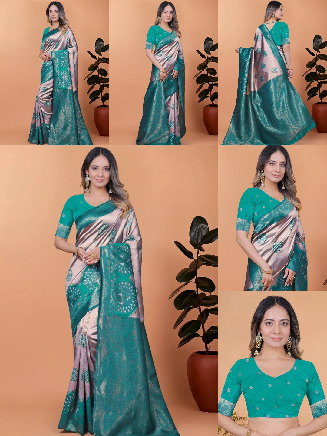 Blush Pink Zari Weaving Saree – all angles – KS396