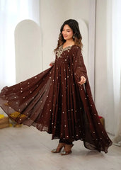 Brown Embroidered Suit Kalyanja KU246 model festive wedding look