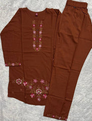 Brown Thread Embroidered Coord Set back view Kalyanja KC22