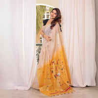 Brown Yellow Resham & Zari Weaving Soft Muga Cotton Saree