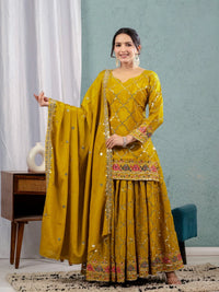 Brown Yellow Sequins Embroidered Suit – Pakistani Palazzo Set