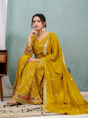 Brown Yellow Sequins Embroidered Suit sequins jaal detail KU263 Kalyanja