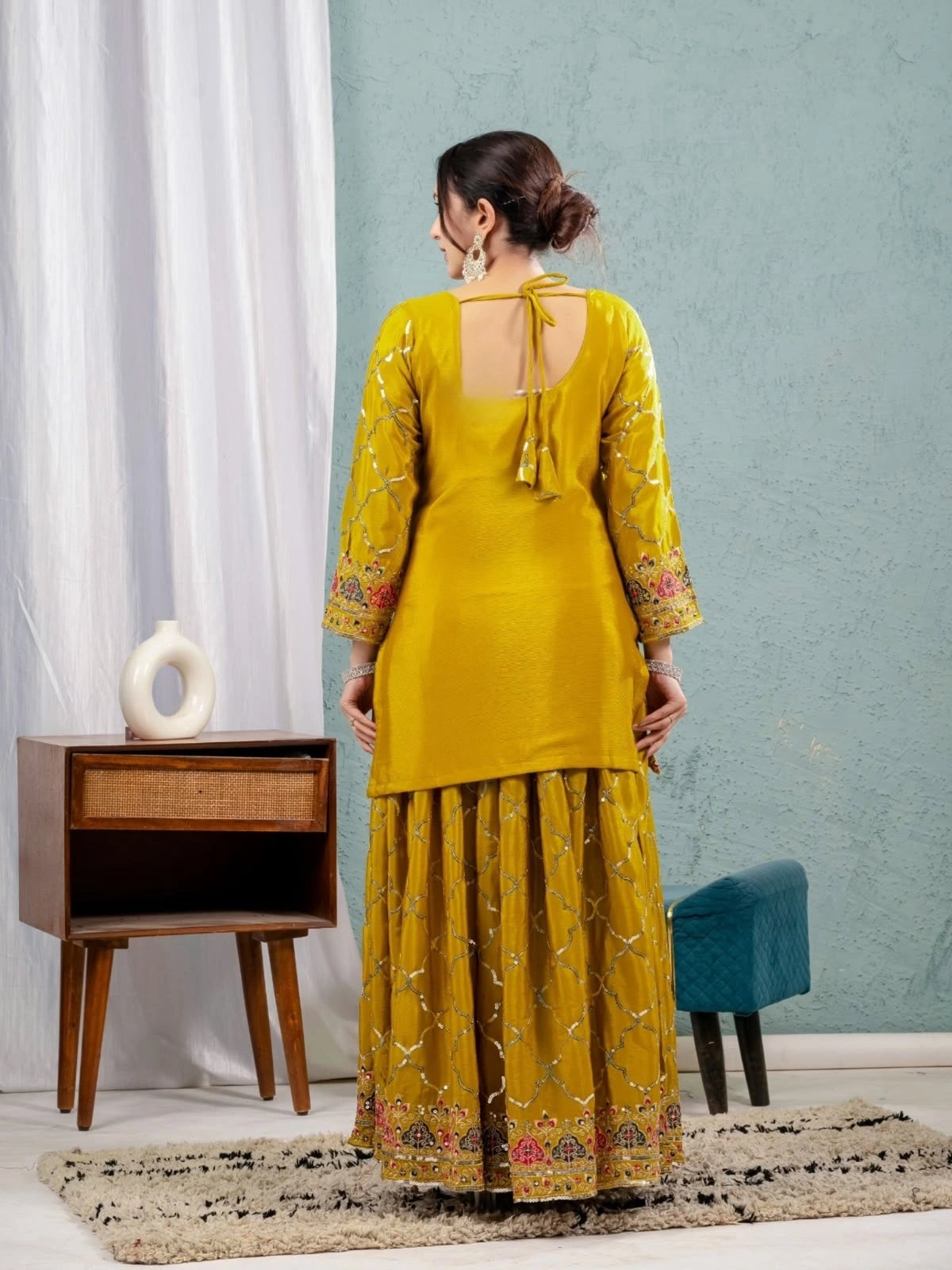 Brown Yellow Sequins Embroidered Suit traditional ethnic style KU263 Kalyanja