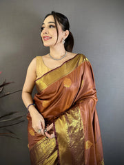 Brown Raw Mango Silk Blend Saree portrait close-up – KS374