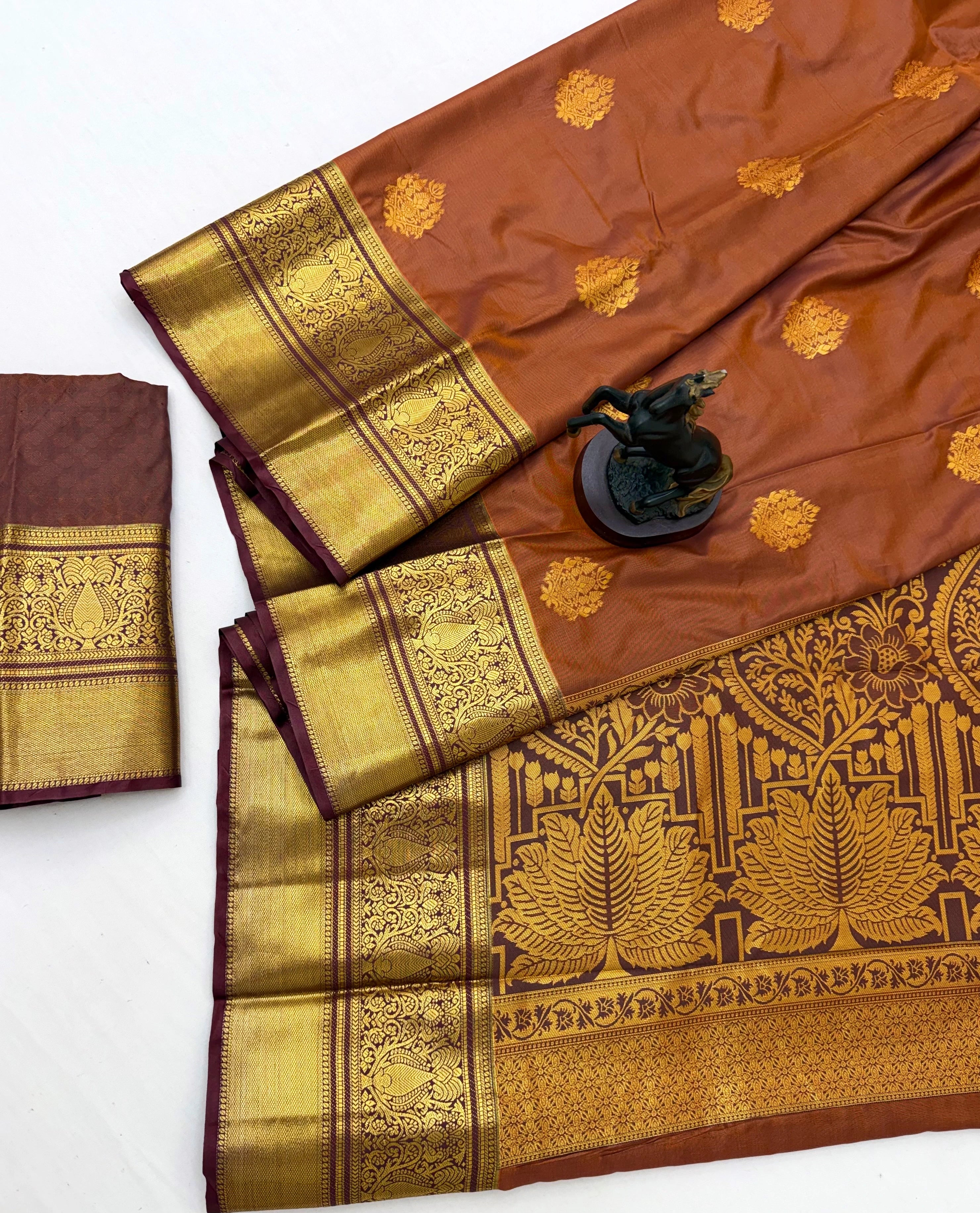 Brown Saree pallu zari brocade detail – KS374