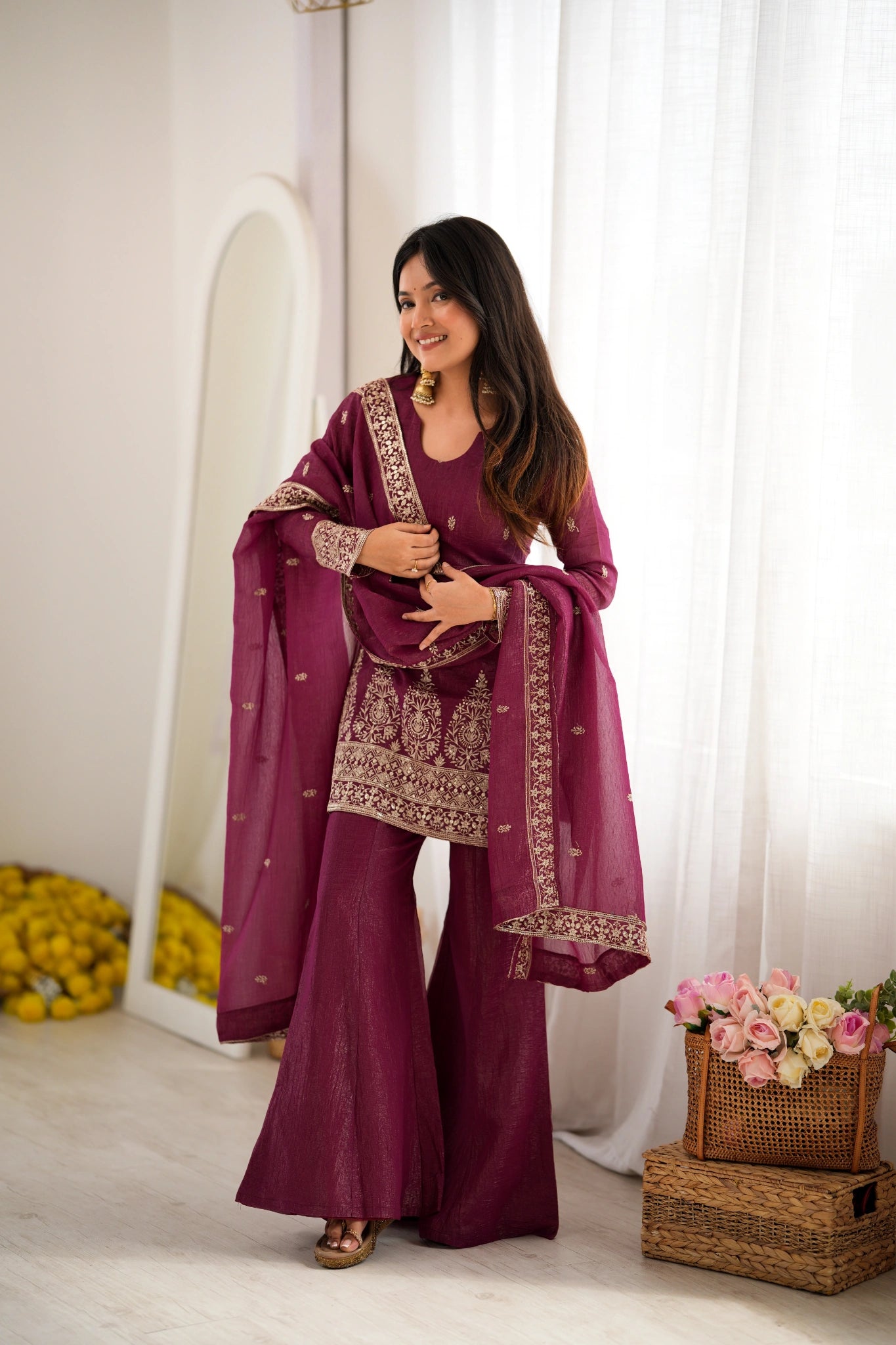 Burgundy suit - full length with dupatta