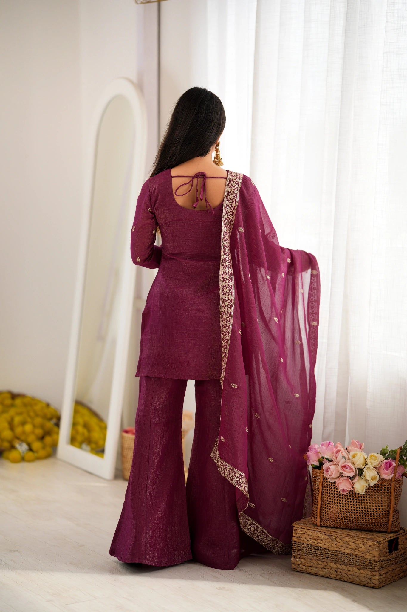 Burgundy suit - U-back with tie-up back view