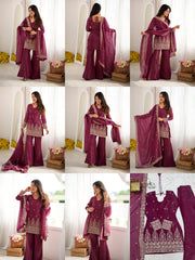 Burgundy sequins zari suit - styled multiple poses