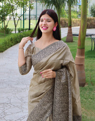 inereous Warli Weaving Soft Banglori Raw Silk Saree featuring intricate handloom craftsmanship, ideal for reception, sangeet, and festive occasions.