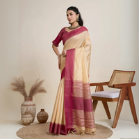 Beige Temple Weaving Raw Silk Saree