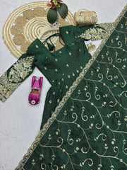 Dark Green Silk Blend Suit dupatta sequins embroidery flatlay detail KU267