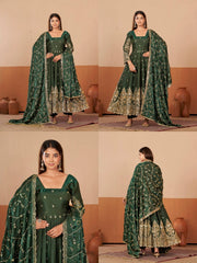 Dark Green Embroidered Suit complete three piece set flatlay KU267