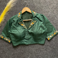 Dark Green Embroidery Work Banglori Silk Blouse