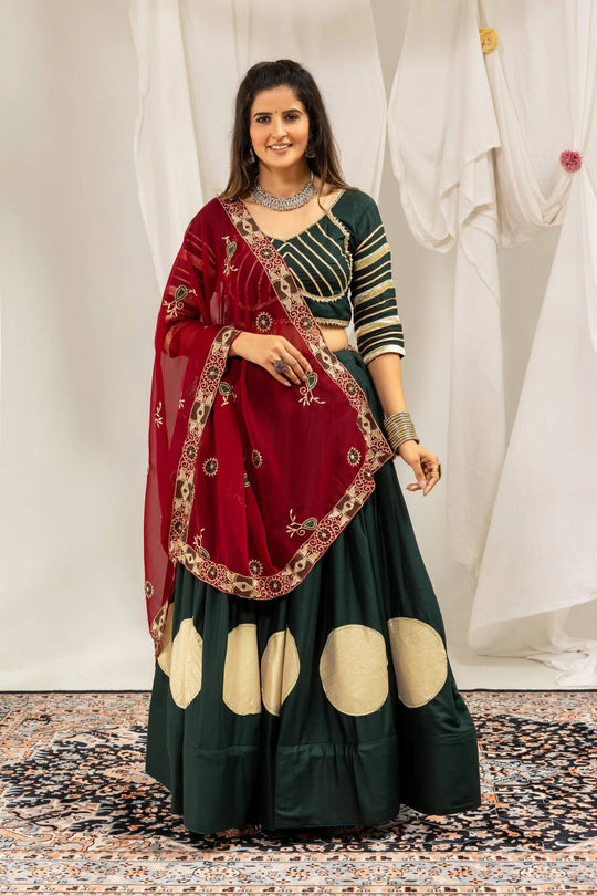 Dark Green Gota Disc Lehenga Dance Pose – KL202 – Kalyanja