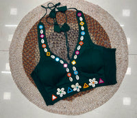 Dark Green Kodi with Mirror Work Blouse – Garba, Navratri