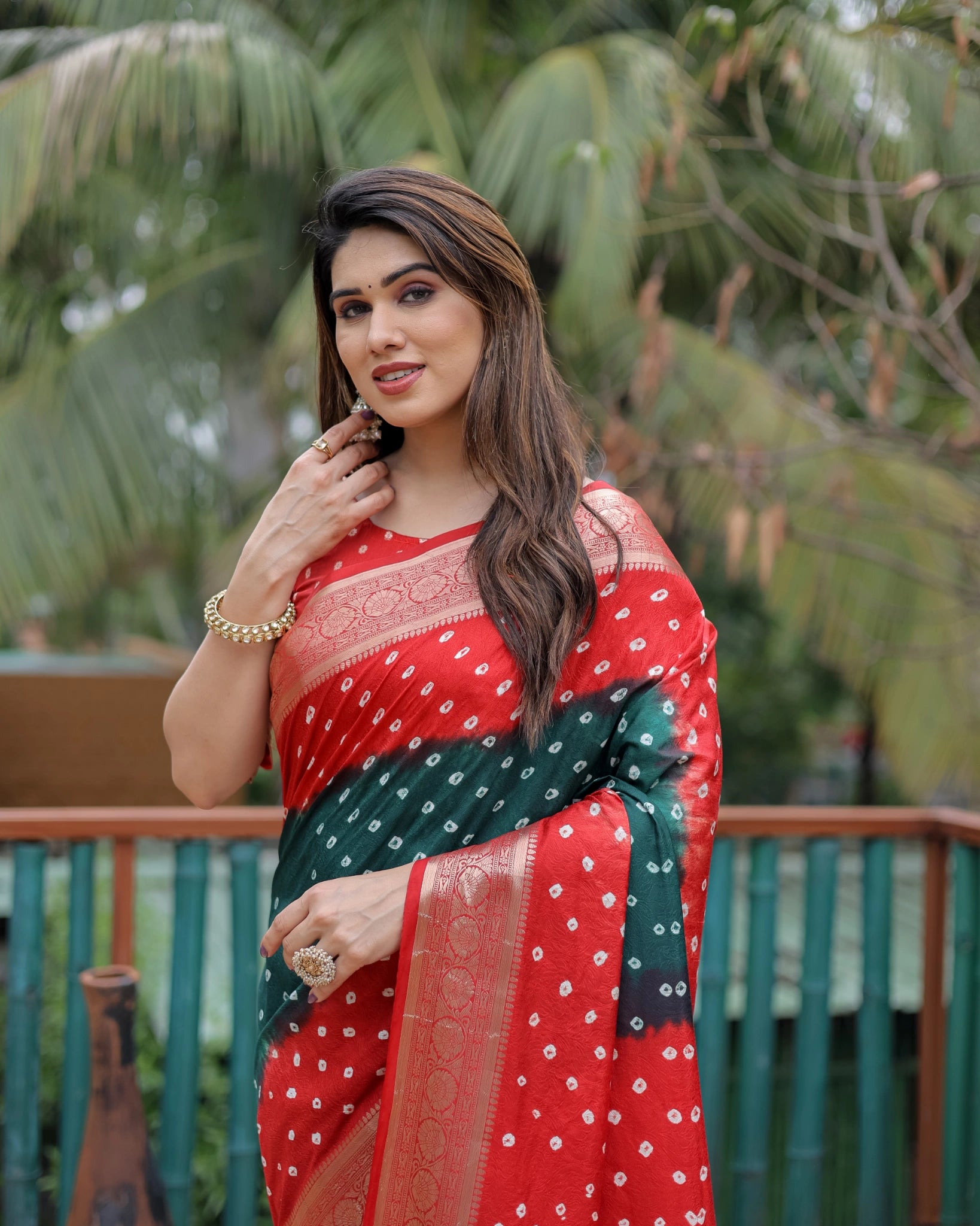 Dark Green Paithani Saree Bandhani Dola Silk Blend – Drape View