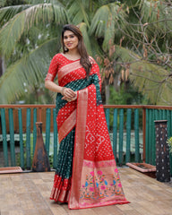 Dark Green Paithani Weaving Saree KS387 – Side View
