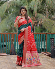 Dark Green Bandhani Paithani Saree – Pallu Detail