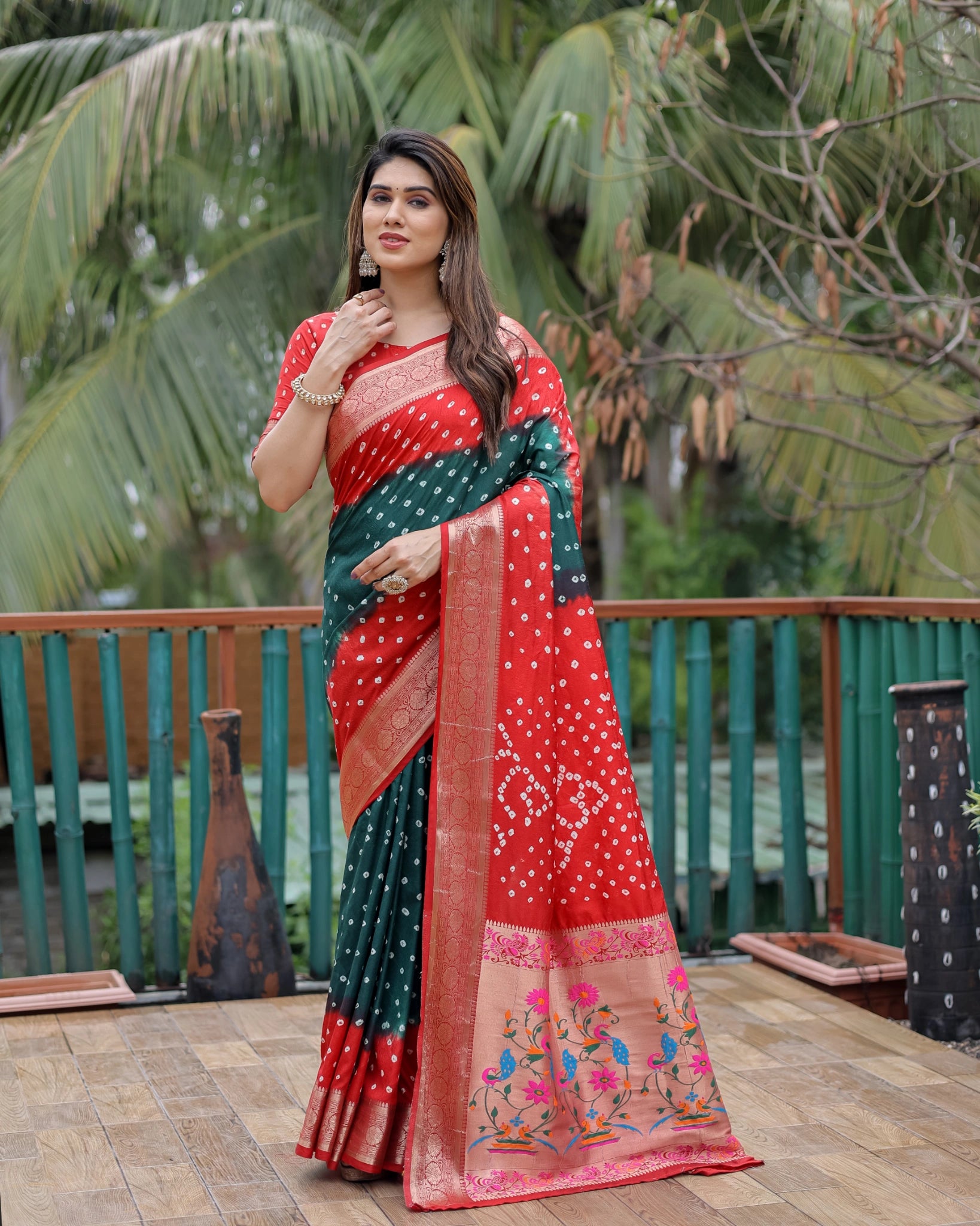Dark Green Dola Silk Blend Paithani Saree Kalyanja – Back View