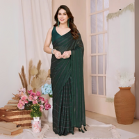 Dark Green Embroidery Work Rimzim Silk Saree
