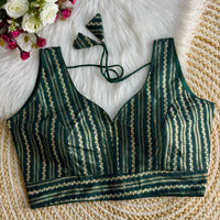 Dark Green Zari Work Silk Blouse