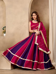 Dark Pink and Purple Mirror with Fancy Lace Work Lehenga Front View Kalyanja KL176