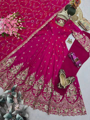 Dark Pink Embroidered Codding Suit flatlay complete set overhead KU267