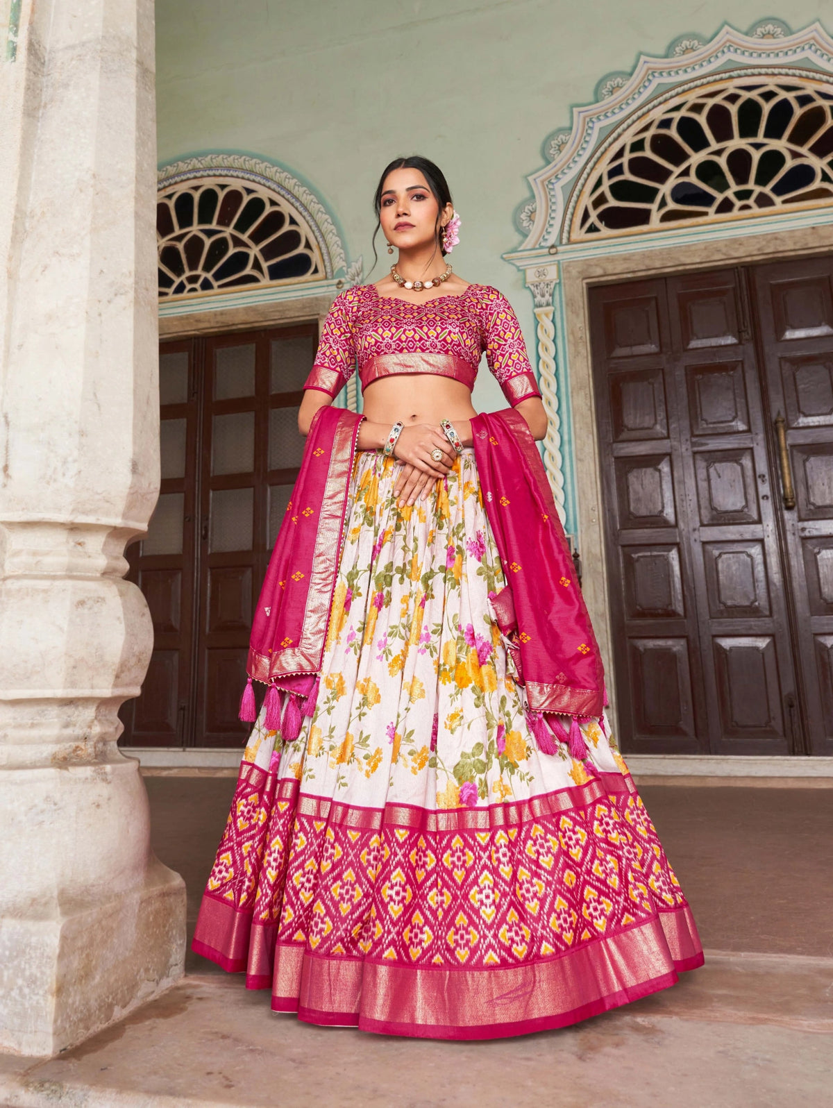 Dark Pink Floral Print Lehenga front full view – KL182 Kalyanja
