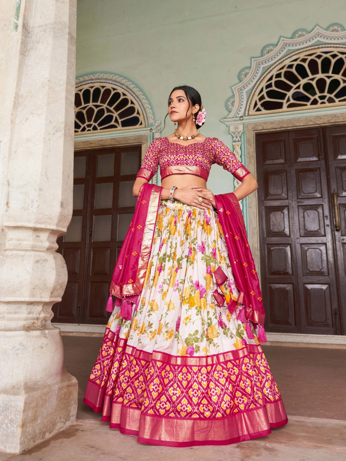 Dark Pink Floral Lehenga standing full length – KL182 Kalyanja
