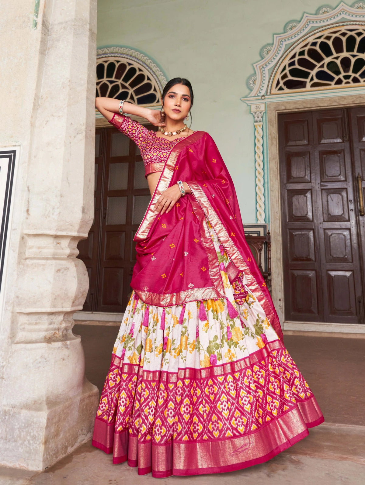 Dark Pink Floral Lehenga portrait with dupatta – KL182 Kalyanja