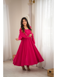 Dark Pink Handwork Mirror Work Suit – Anarkali Mul Chanderi