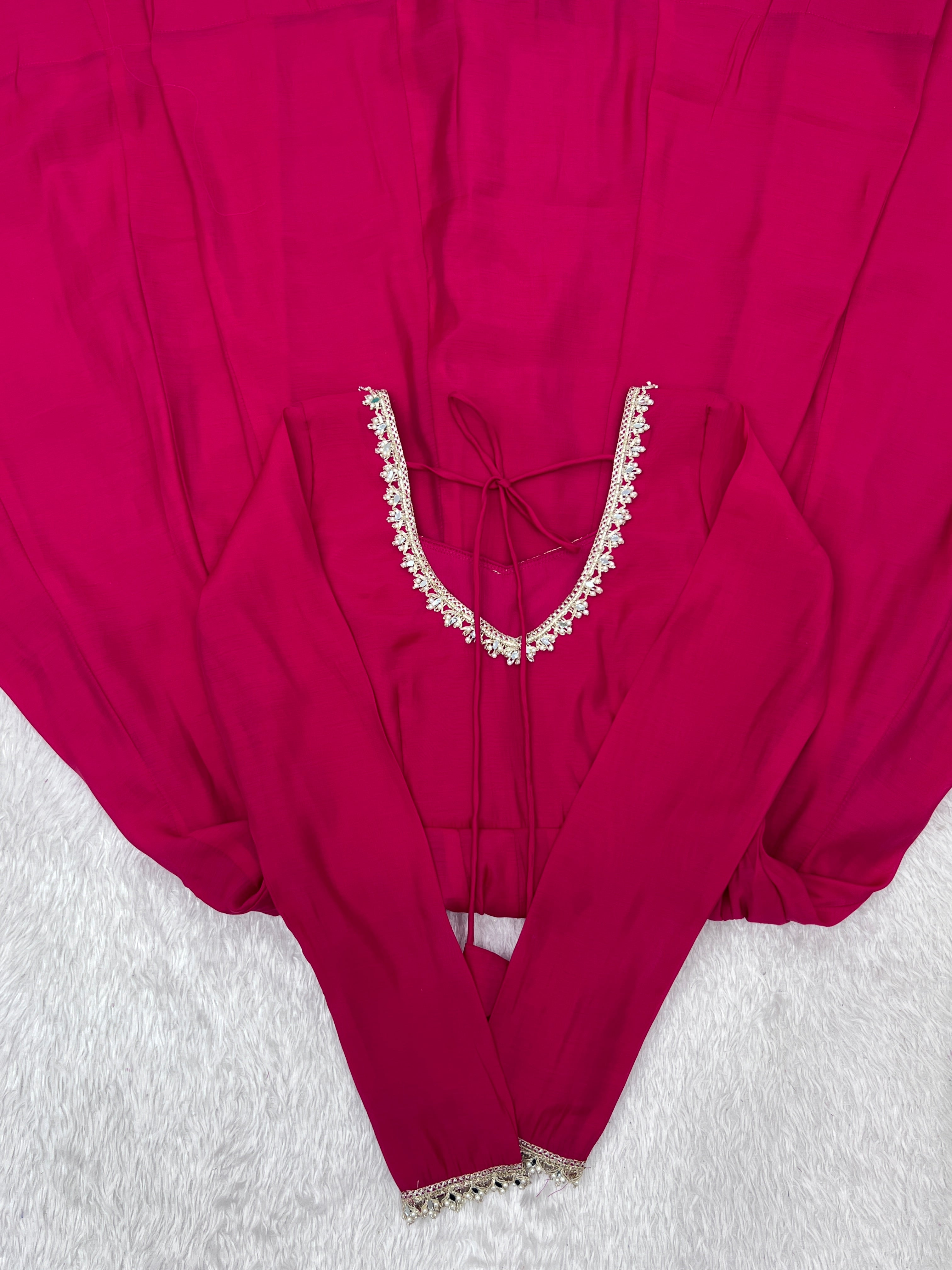 Dark Pink Anarkali Suit flatlay overhead full set KU269