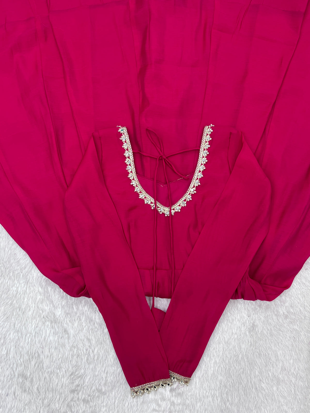 Dark Pink Anarkali Suit flatlay overhead full set KU269