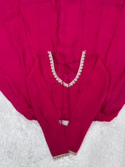 Dark Pink Anarkali Suit flatlay overhead full set KU269