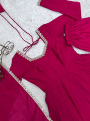 Dark Pink Mul Chanderi Suit flatlay dupatta lace border detail KU269
