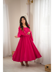 Dark Pink Handwork Mirror Work Suit Anarkali model full length action shot KU269