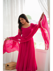 Dark Pink Mul Chanderi Suit model portrait upper body KU269