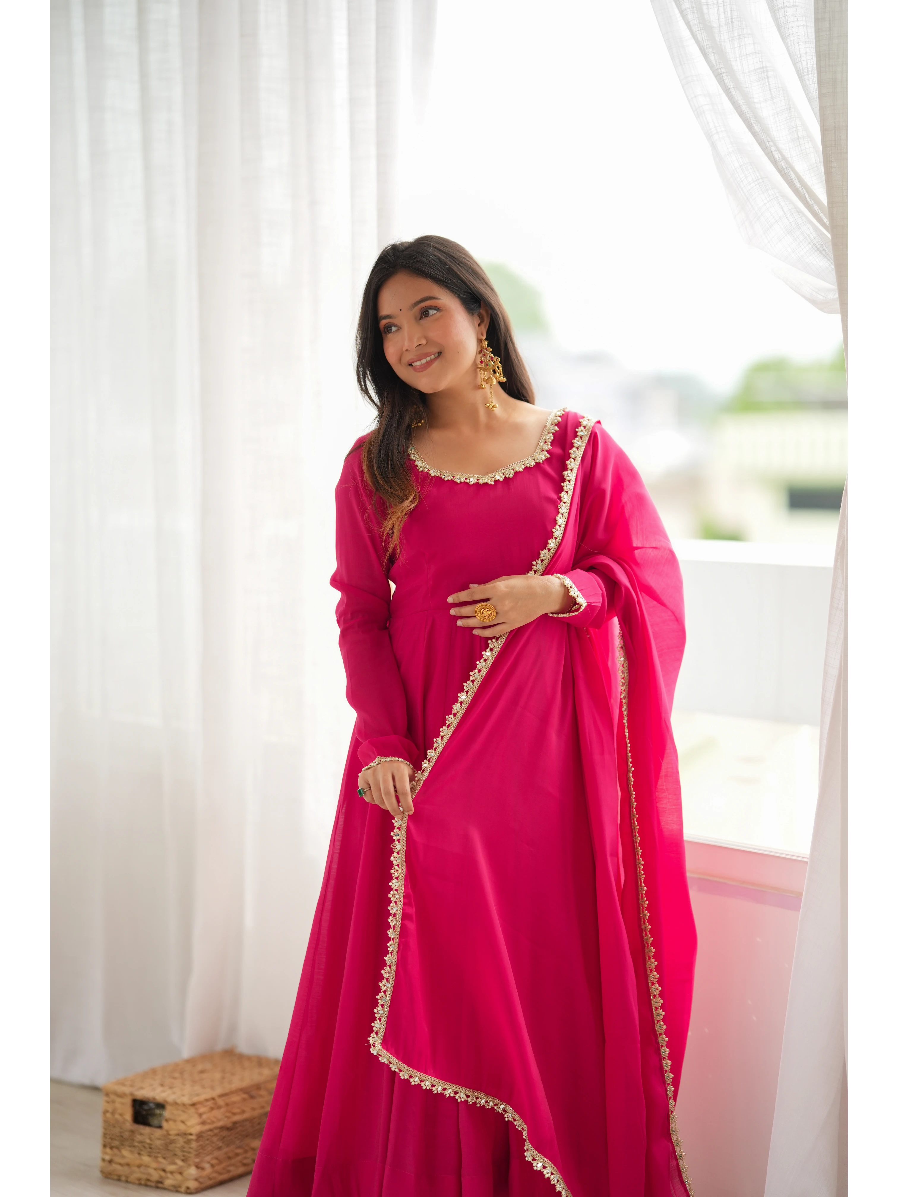 Dark Pink Suit model side view full sleeve Anarkali KU269