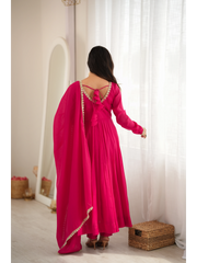 Dark Pink Anarkali Suit back view open dori tie-up neckline KU269